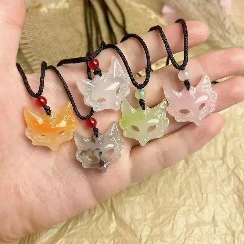 Handmade Necklace For Women Men Resin Fox Mask Pendant Kpop Braided Rope Chain Choker Fashion Jewelry