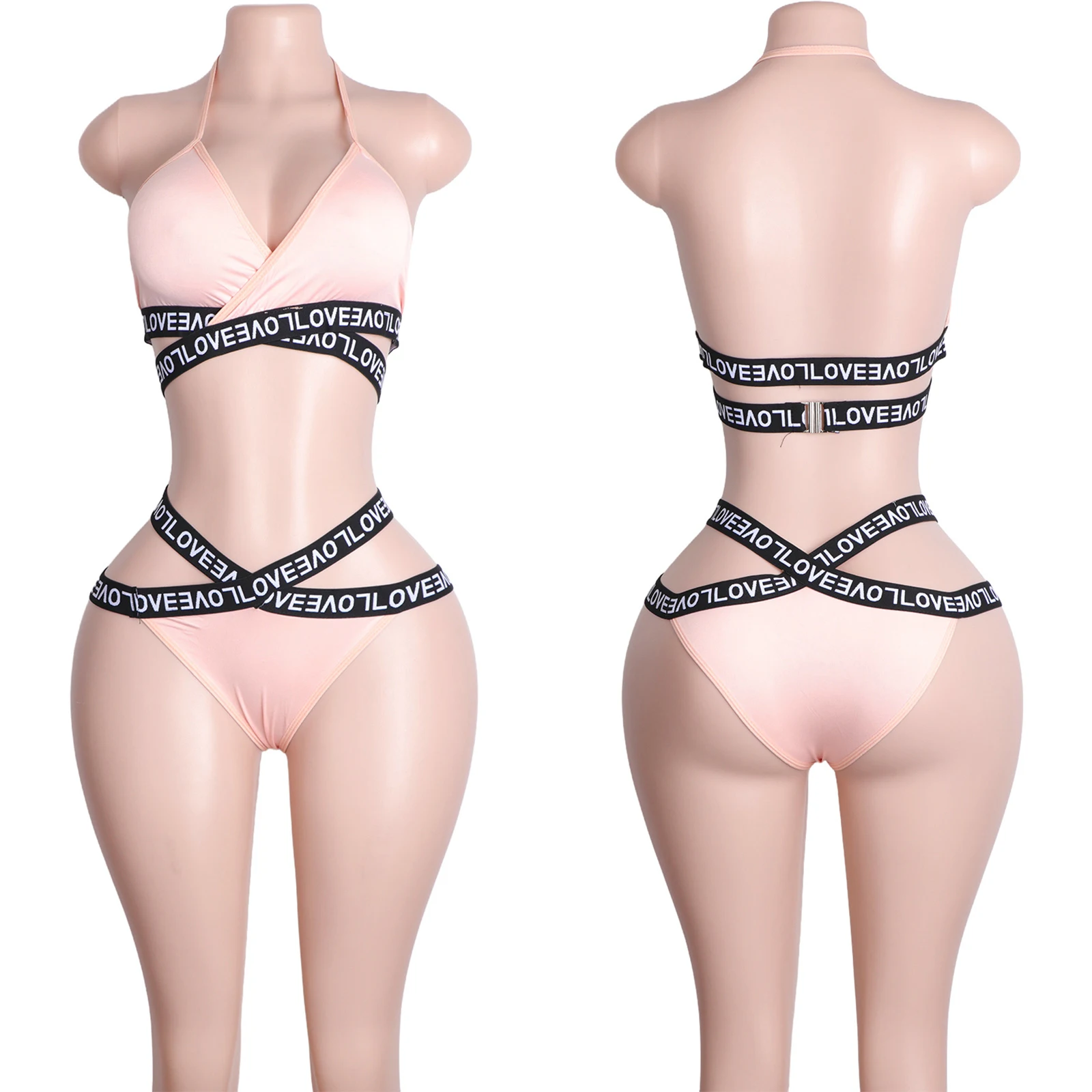 Two-Piece Strappy Pole Dance Outfit Lace-Up Bra G-String Nightclub Exotic Performance Wear Sexy Showgirl Costume Sparkly