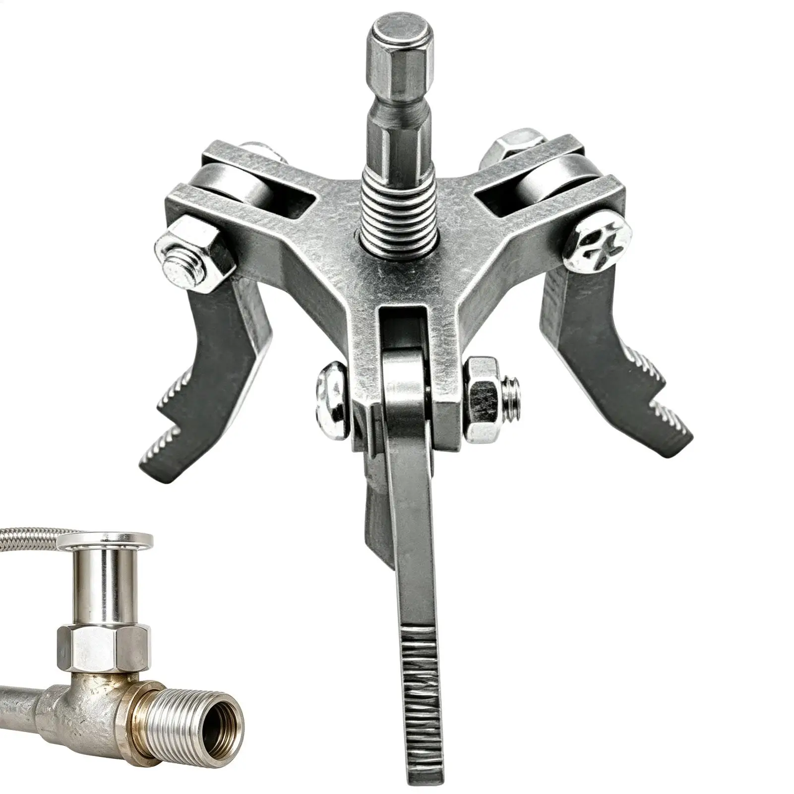 Pipe Extractor Tool 3-Claw Rusted Tube Hardware Removal Gadgets 4/6/1 Inch Faucet Valve Broken Pipe Remover for Drill Attachment