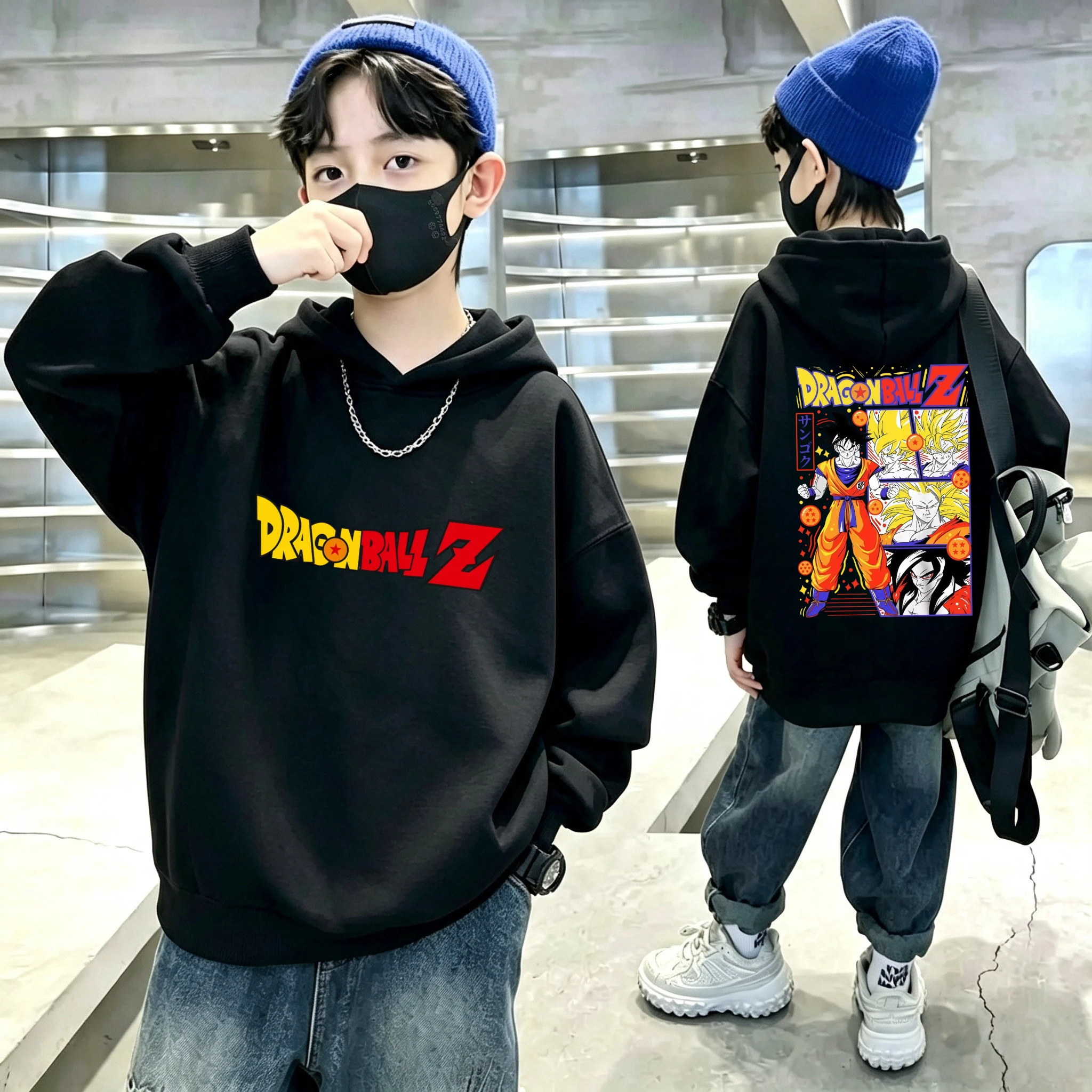Latest model Dragon Ball Vegeta multi-transformations pattern double-sided printed hooded children's casual pullover hoodie