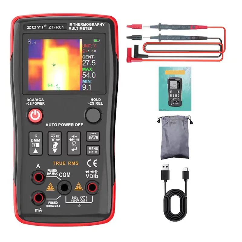 

Цифровой мультиметр True RMS со встроенным тепловизором, тестер напряжения и тока переменного и постоянного тока для обслуживания автомобильной электрики