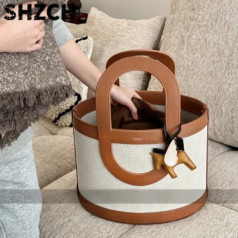 Pig Nose Handle Hard Storage Box, PU Leather Large Capacity Basket, Metal Embedded Feet Tote, Home Organization Bucket Bin