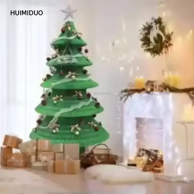 Paper Customized Folding Organ Chrismas Xmas Tree With Hanging Pendants Tabletop Decoration Home Office Living Room Decor