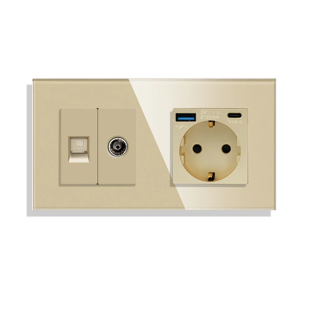 Bingoelec Touch Switch goud en stopcontacten met kristallen glazen paneel Home Improvement - afbeelding 1