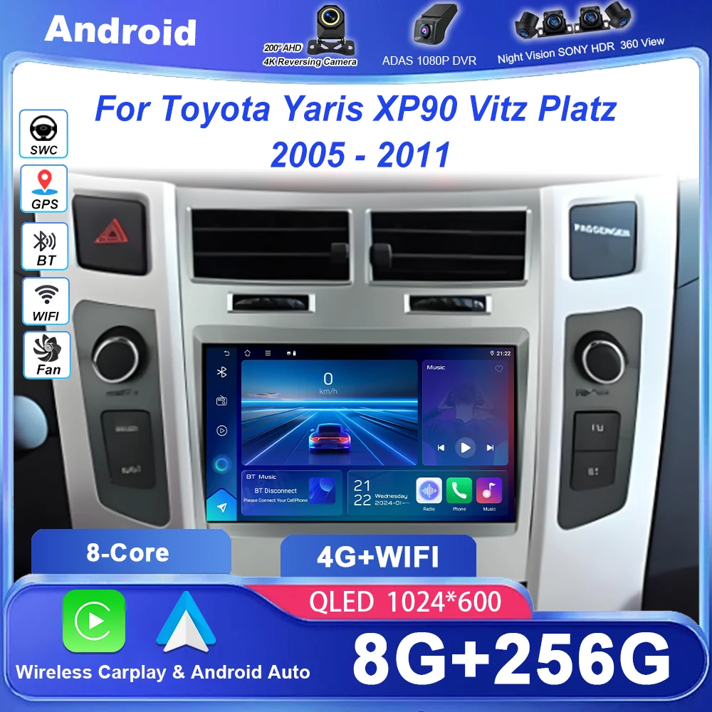 

Беспроводной Carplay Android AUTO для Toyota Yaris XP90 Vitz Platz 2005-2011 Автомобильный радиоприемник GPS-навигация Стереоплеер Головное устройство 4G BT