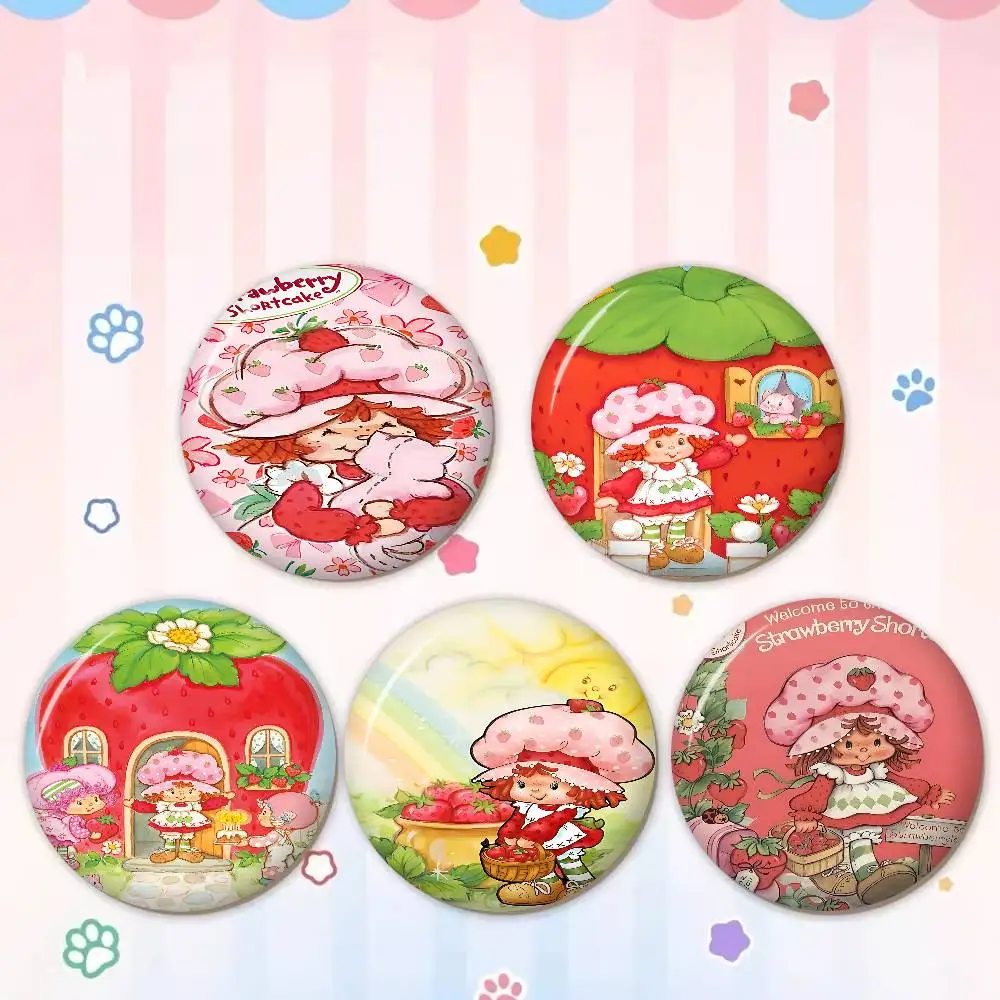 Cartoon Strawberry Shortcake 58mm Cute Anime Figure Icon Badge Handmade Tinplate Brooch Backpack Clothes Chest Ornament Gifts