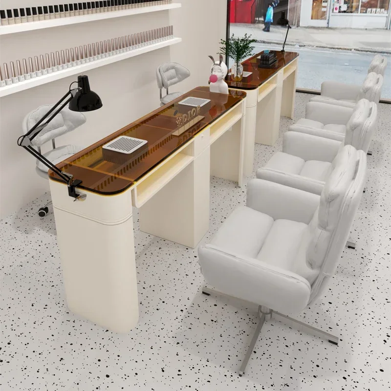 Light Luxury Nail Salon Tables and Chairs Top Double Manicure Table Gold Frame Marble Metal Beauty Salon Furniture Aluminum