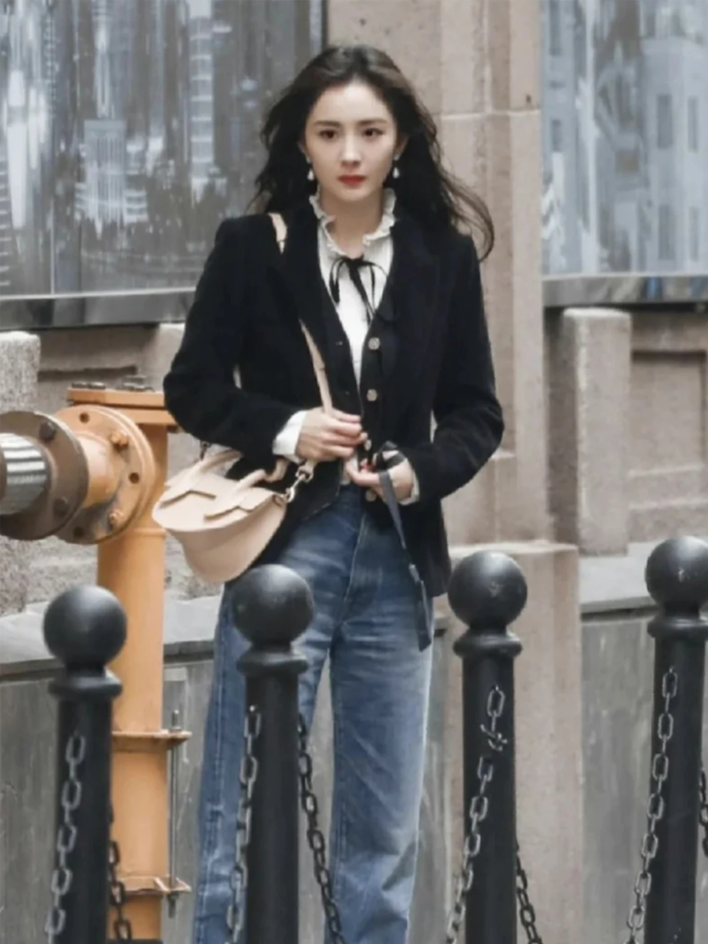 

Ele Bla Suit Jaet Women's Autumn 2025 New Celebri High-End Sensation White irt Set Cotton Straight Tube pe