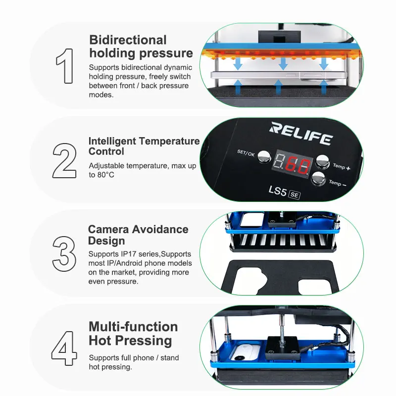 RELIFE LS5 SE Heating Holding Pressure Platform Set for Mobile Phone LCD Screen Lamination Back Cover Repair Pressure Tools
