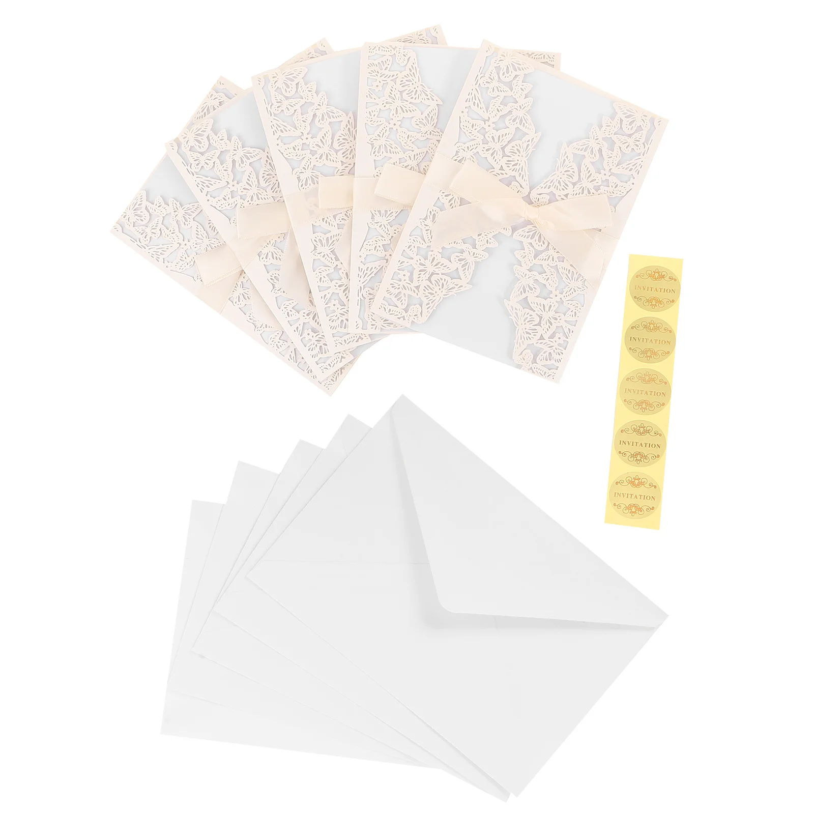 

5 set Butterfly Floral Wedding Invitations Lace Cut Design Highend Paper Greeting Cards For Bridal Shower Engagement Anniversary
