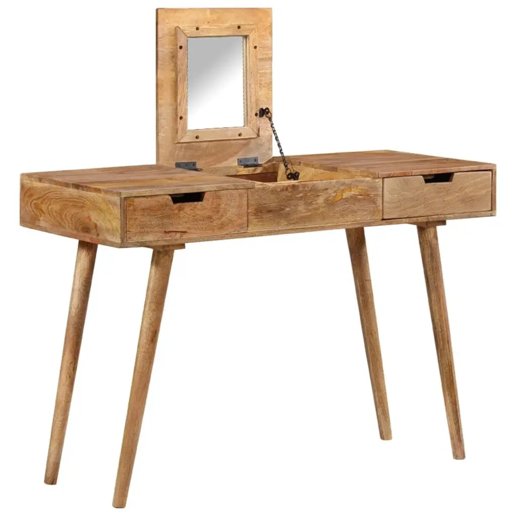 #Solid Mango Wood Dressing Table with Mirror & Drawers Modern Vanity Desk Bedroom Ample Storage