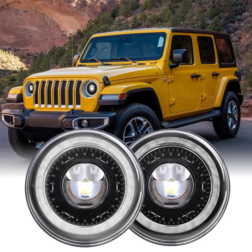 New 7 Inch LED Thar Headlight Amber White Angel Eyes DOT E-MARK Approved Hi/lo Beam DRL Lamp Halo For Jeep JK TJ