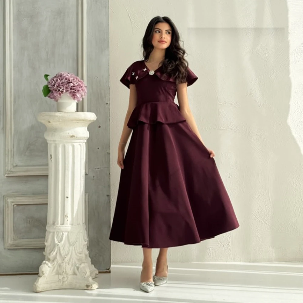 Formal Party Dress Midi Crystal V Neck Sleeveless A Line Short Cocktail Gowns for Women 2025 Tea Length Tiered Cocktail Dresses