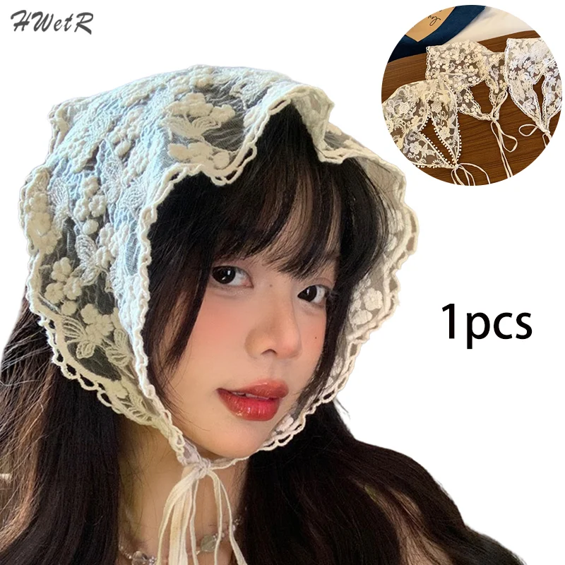 

Countryside Style Triangle Bandana Turban French Lace Floral Print Hair Scarf Bohemia Hair Band Korean Headscarf Hat