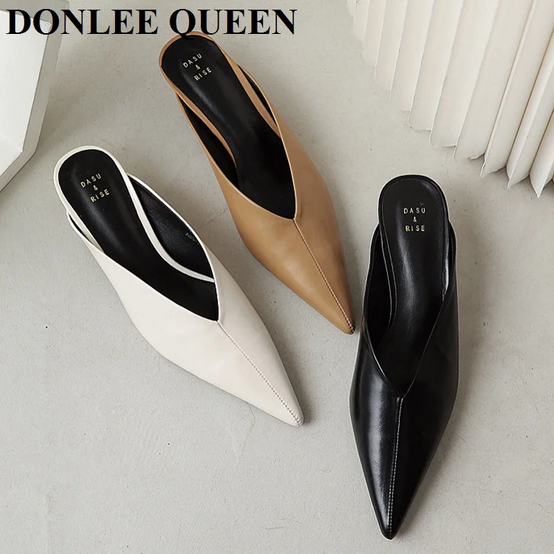 Fashion Women Slippers Pointed Toe Low Heel Mule Shoes Casual Slide Luxury Brand Slipper Female Outdoor Flip Flops Zapatos Mujer