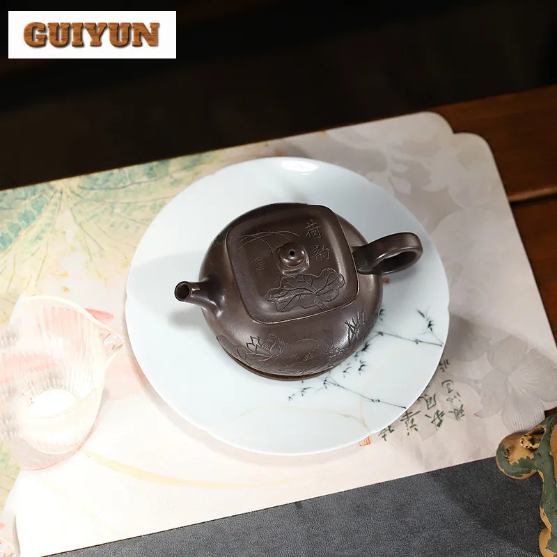 280ml Classic Yixing Purple Clay Teapots Handmade Fun Lotus Leaf Pot Raw Ore Purple Mud Kettle Chinese Zisha Tea Set Drinkware