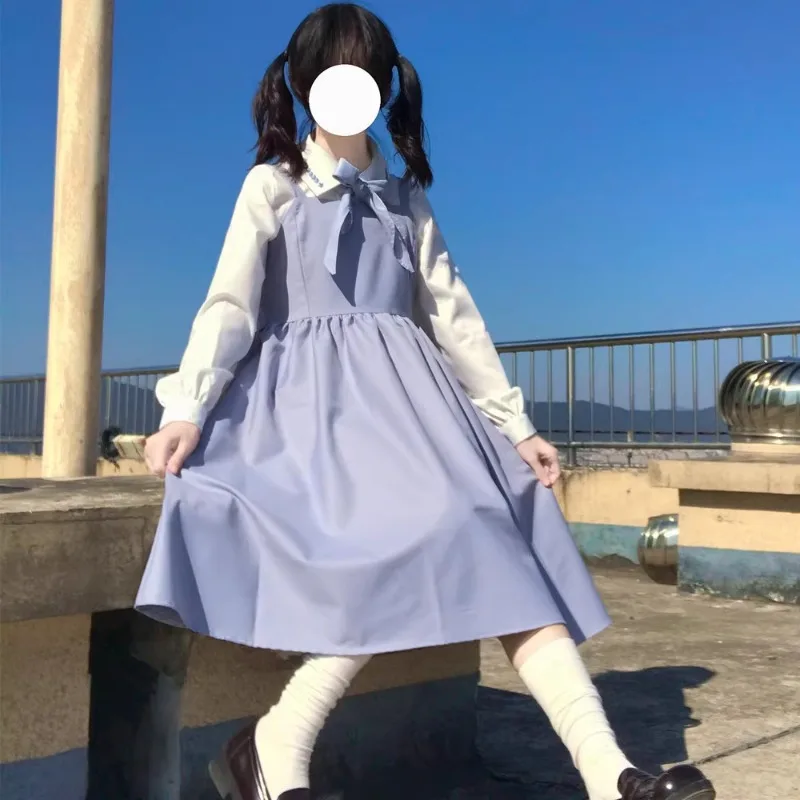 Japanese JK Uniform College Style Sailor Collar Top Outfits Blue White Color Matching Suit Short Sleeves Blusas Skirt Set Female