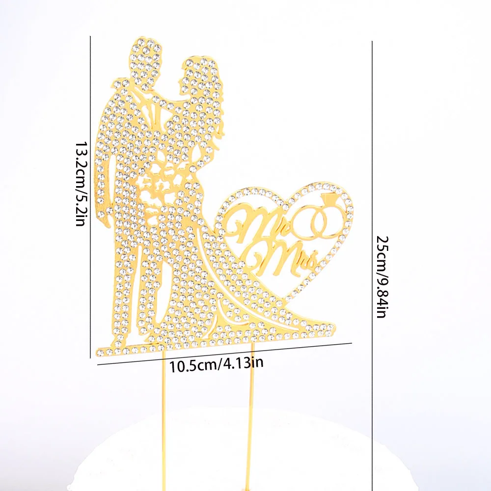 Hochzeitstorte Topper Kristall Strass Metall Mr und Mrs Kuchen Topper Hochzeit Braut und Bräutigam Brautparty Party – Detail 6
