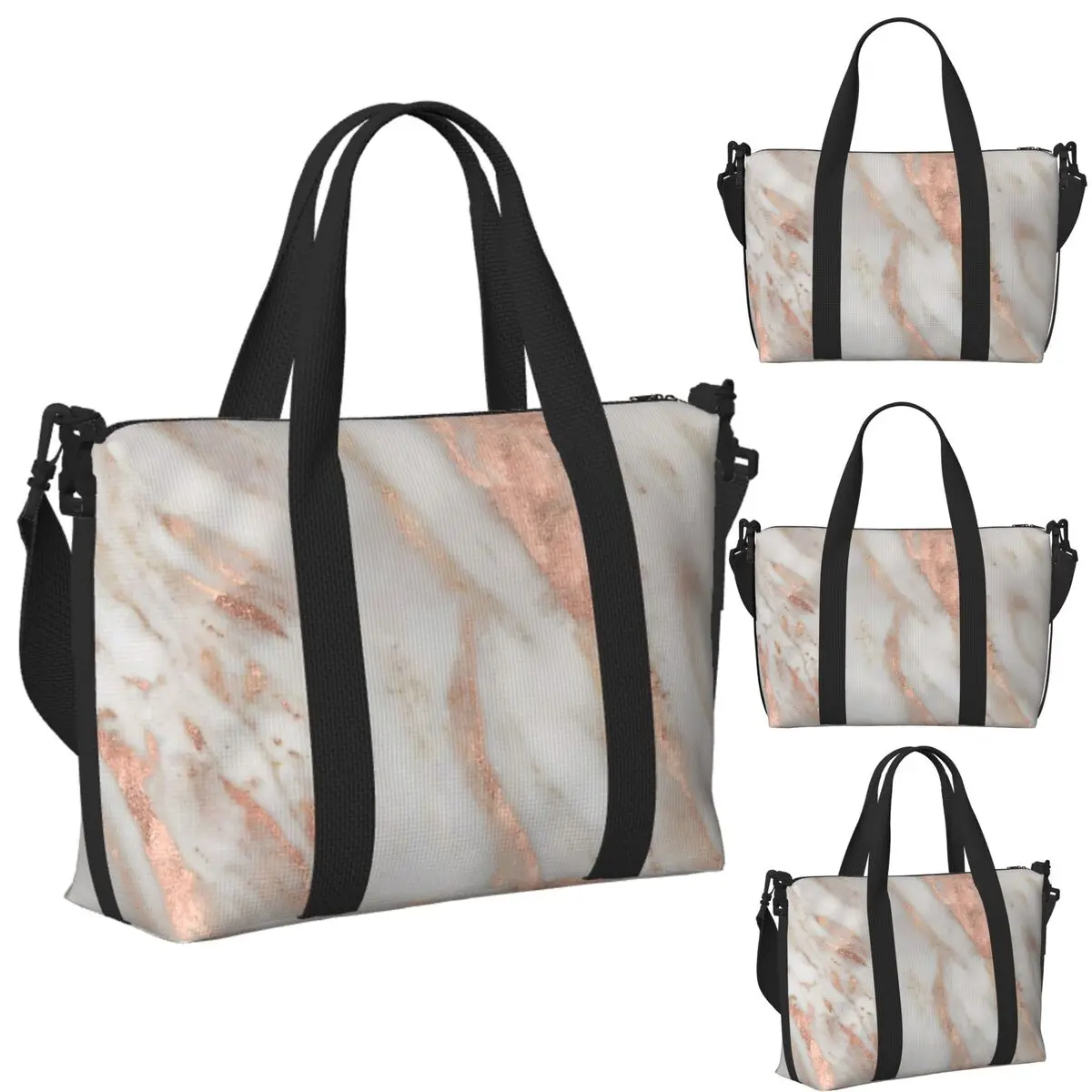 

Custom Civezza - Rose Gold Marble Beach Travel Bag Large Capacity Tote Bags for Gym Sport Women Shopping Duffle Shoulder Bag