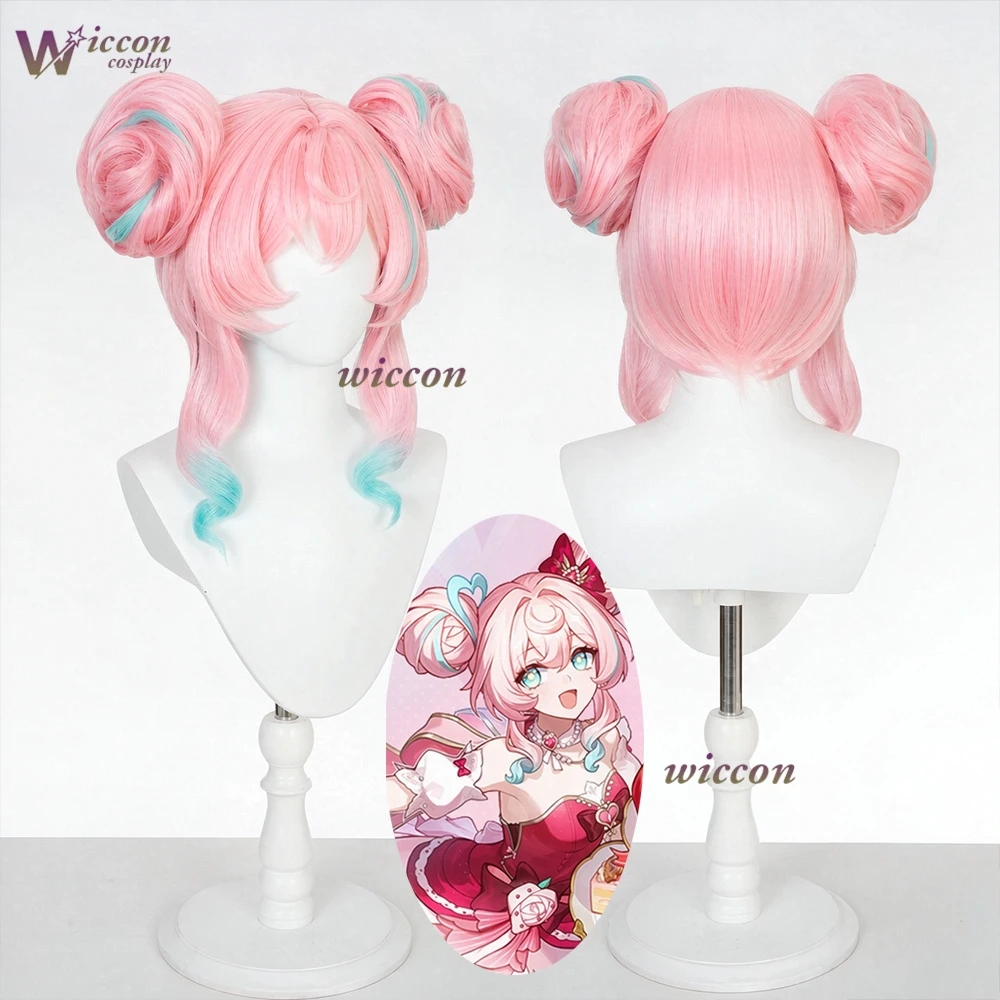 Uniform Honkai Star Rail Hyacine Cloudside Warmth Cosplay Wig Pink Gradient Twin Tails Curly Heat Resistant Comic Con Halloween