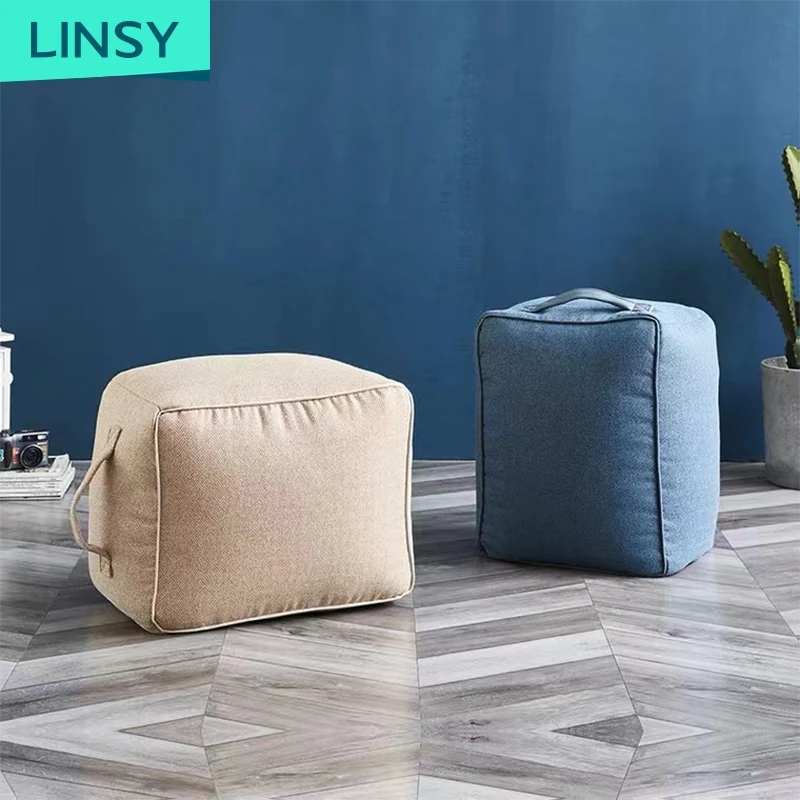 Linsy ม้านั่งเดี่ยวโซฟาผ้าสีฟ้าสำหรับห้องนั่งเล่นขนาดเล็กม้านั่ง Wl005ทรงสี่เหลี่ยม