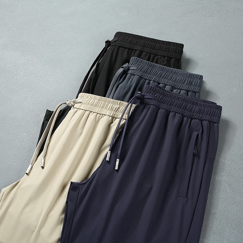 New High-Quality Fashion Versatile Ice Silk Quick Drying Casual Pants Men'S Summer Breathable And Loose Outdoor Sports Trousers