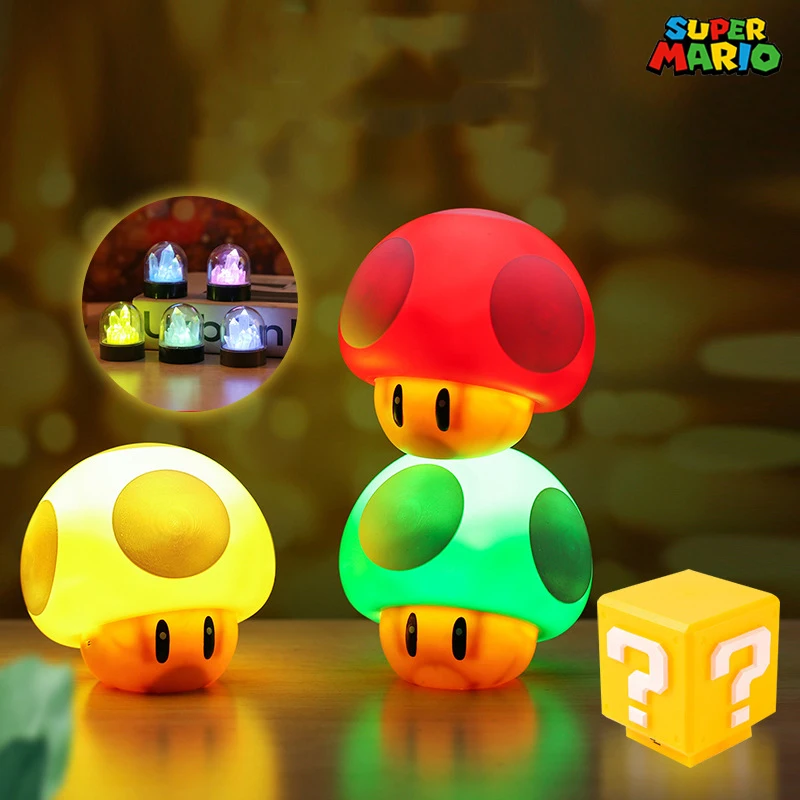 

Super Mario Bros Anime Night Lamp LED Sound Question Mark Mushroom Light Action Figures Toy Cute Star Lights Kids Birthday Gift