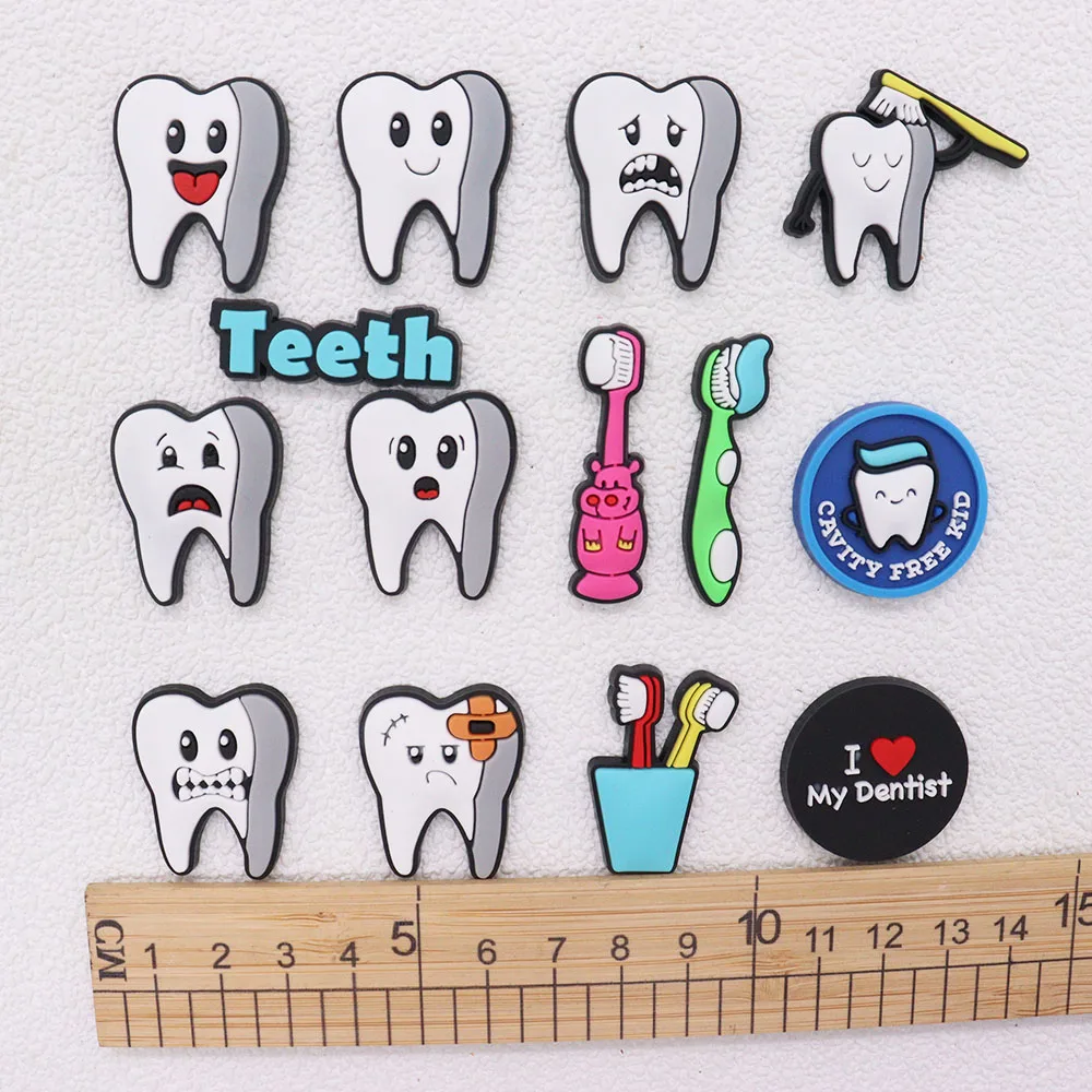 Single Sale 1pcs PVC Tooth Toothbrush Love Dentist Shoe Charms Buckle Clog Fit Wristbands Backpack Decorations Party Gifts