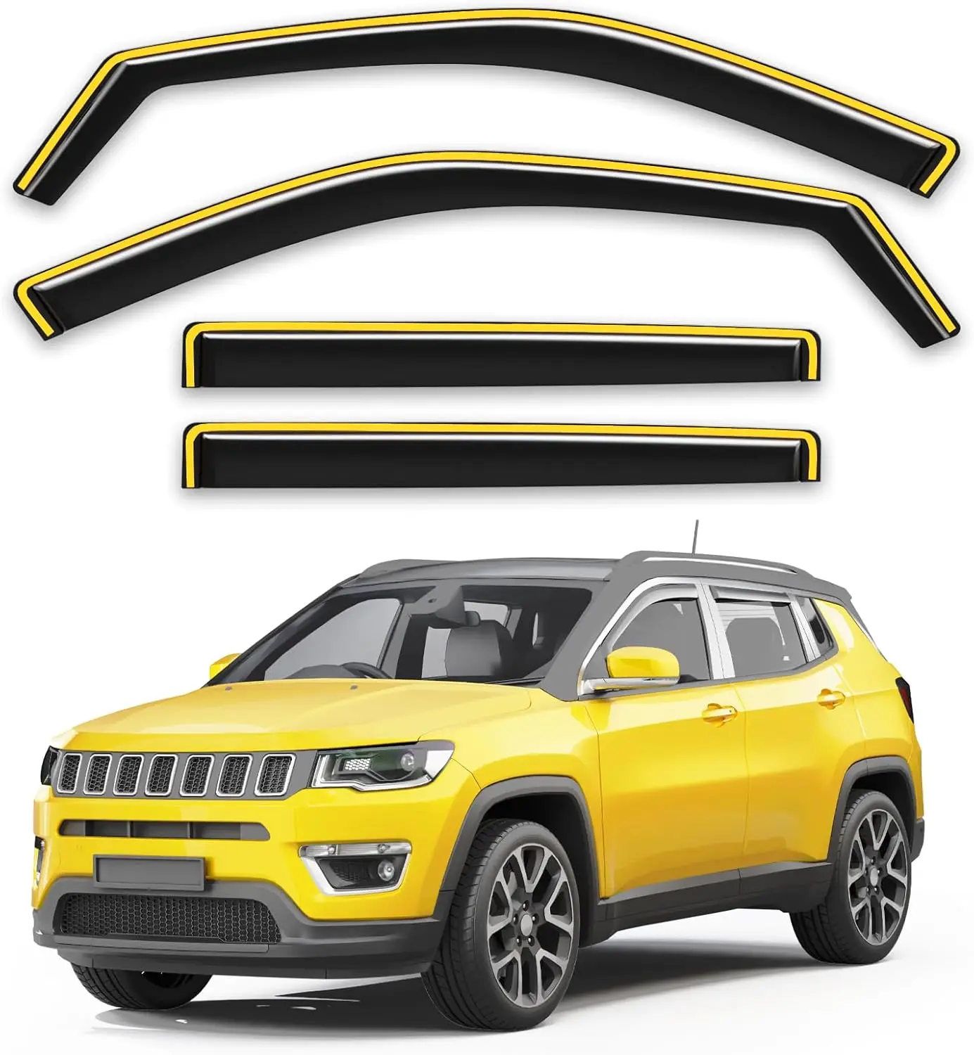 

Низкопрофильные вставные дефлекторы окон (ветровики) для Jeep Compass 2017-2026, прочные ветрозащитные козырьки, автомобильные аксессуары - 4 шт.