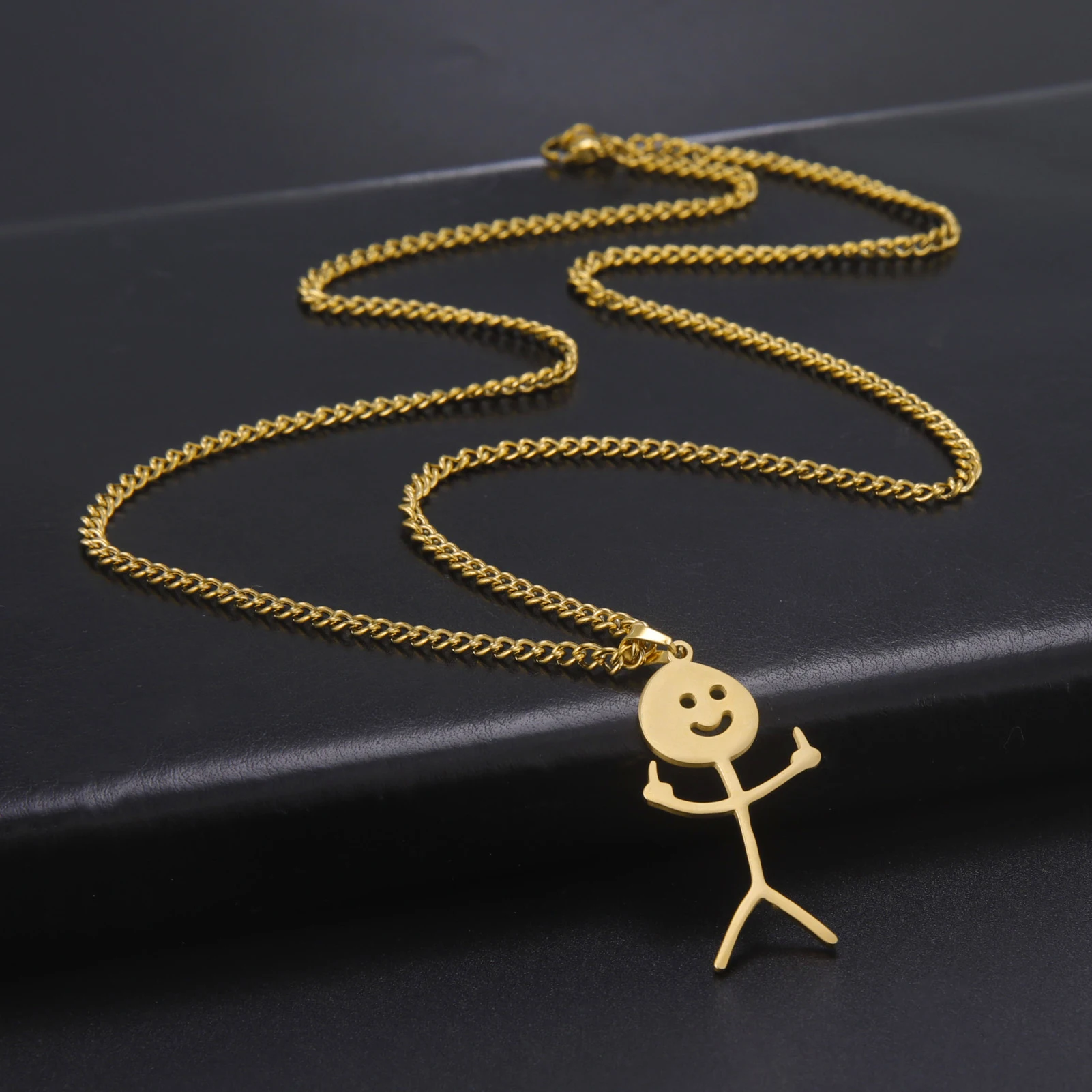 Skyrim Hip Hop Doodle Halskette für Männer Frauen Edelstahl Lange Hals Kette Mode Mittelfinger Stickman Schmuck Neu – Detail 6