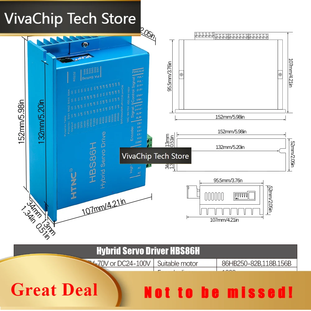 VivaCTHLTNC CNC Nema34 86mm 4.5N 8.5N 12N Closed Loop Stepper Motor Kit + 400W 60V PSU + HBS86H Hybrid Servo Driver + Encoder Ca
