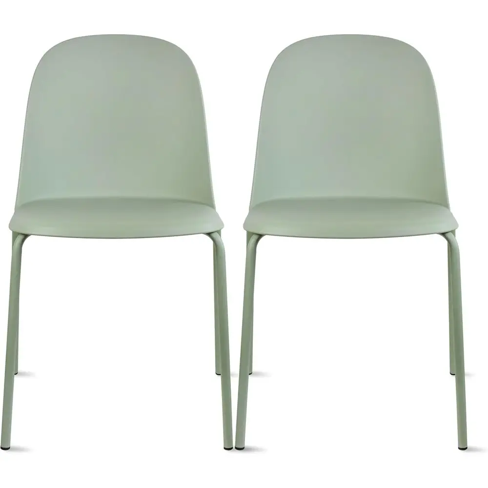 

2 Modern Stackable Armless Dining Chairs, Plastic Shell Seat with Metal Legs for Indoor Outdoor Home Kitchen Patio Cafe, Green