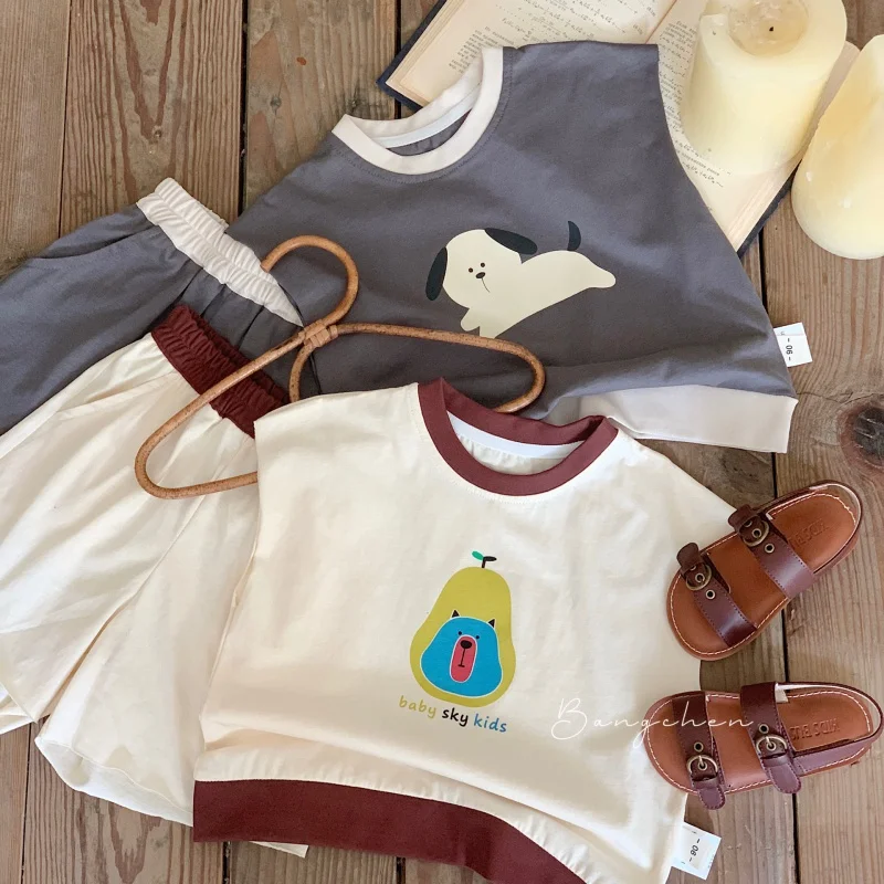 

Children's Suit2024Summer New Children's Cartoon Vest+Shorts Boys' Cotton Two-Piece SuitG0127-WS