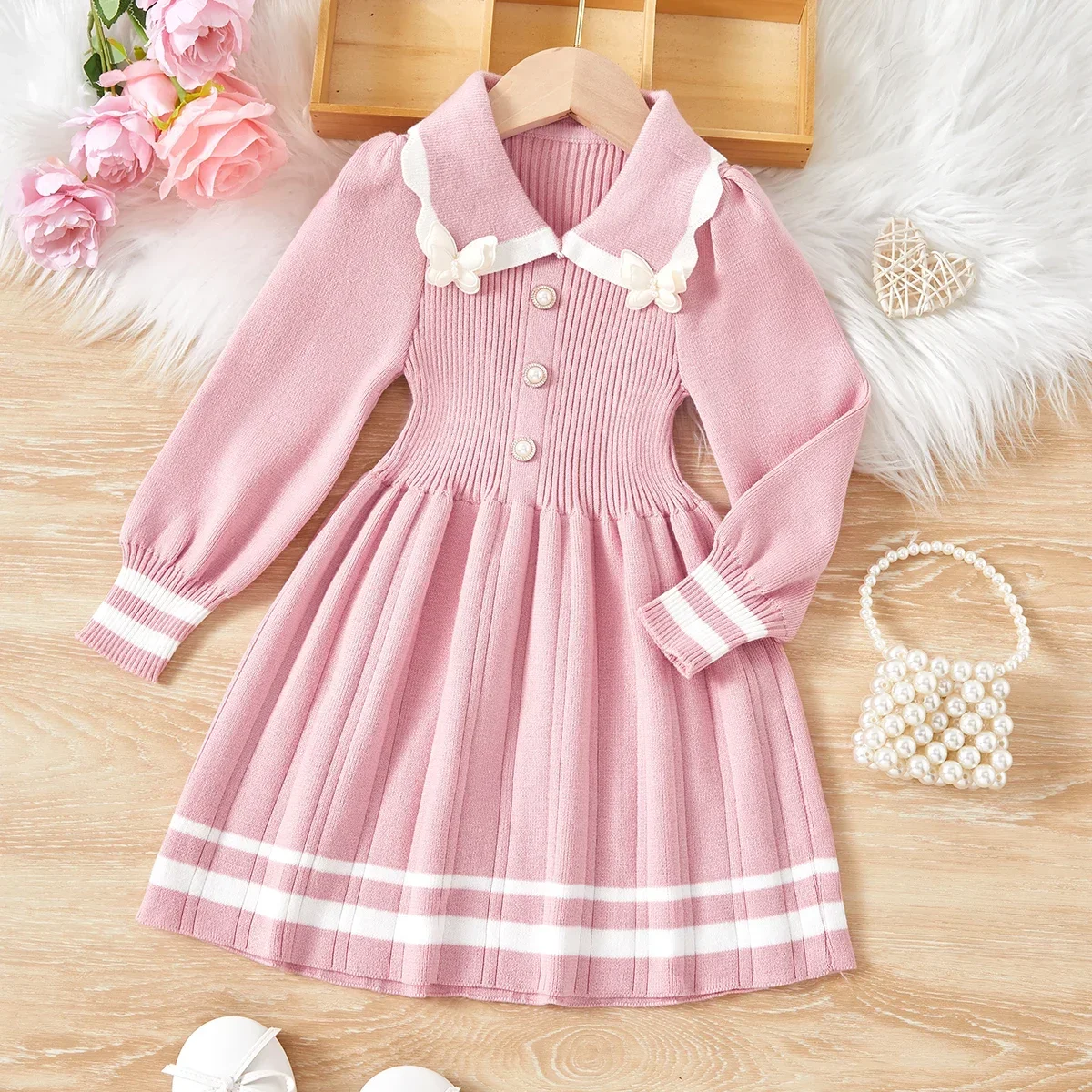 Toddler Girl Winter Dress Long Sleeve Fashion Dress for Baby Girl Knitted Thick Warm Dress Christmas Gift Thanksgiving Day