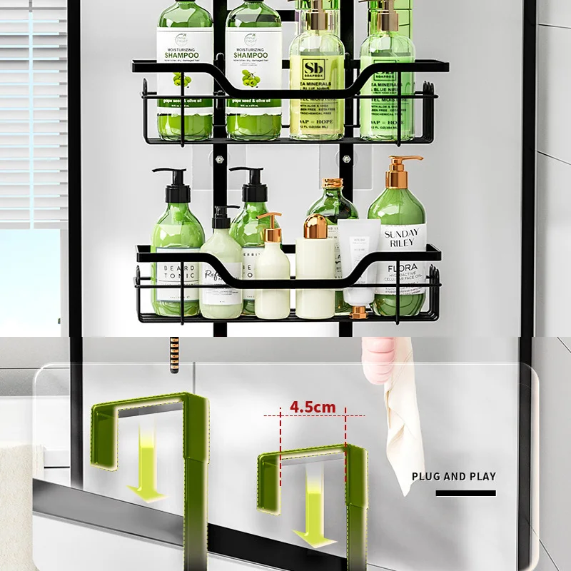 3-Tier Bathroom Rack Hanging Shower Head Caddy Multifunctional No Drilling Shampoo Conditioner Soap Shelf Bathroom Accessories