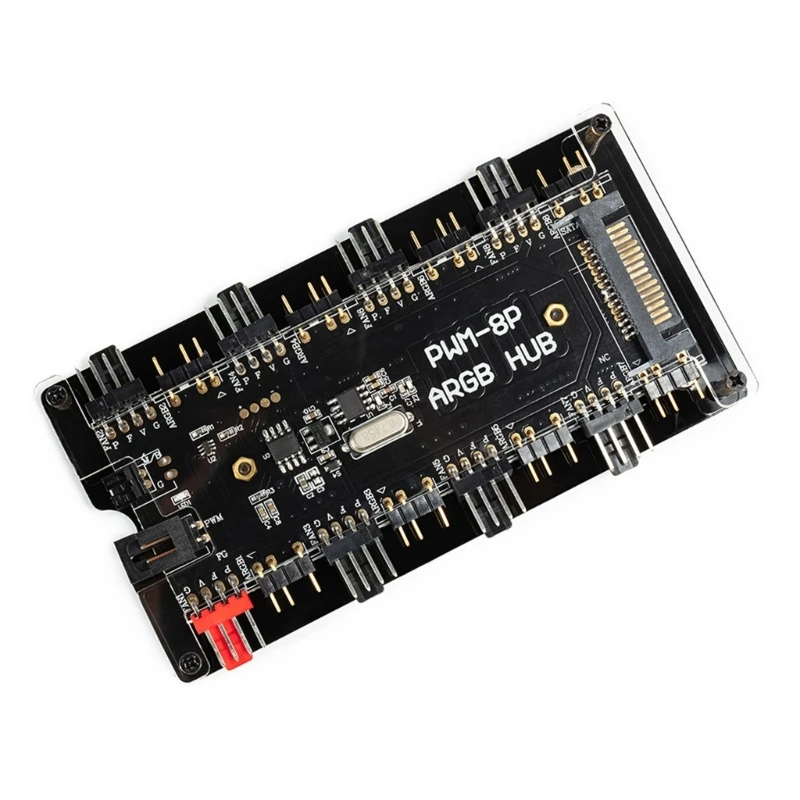 Вентиляторный концентратор ARGB PWM с беспроводным пультом дистанционного управления, 8 вентиляторами PWM и 8 разъемами ARGB для