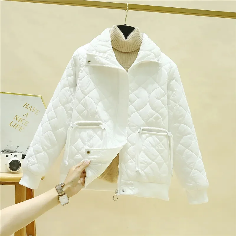 2024 New Korean Women\'s Winter Jacket With Stand Up Collar Placket With Buttons And Floral Quilting With Cotton Sandwich In The