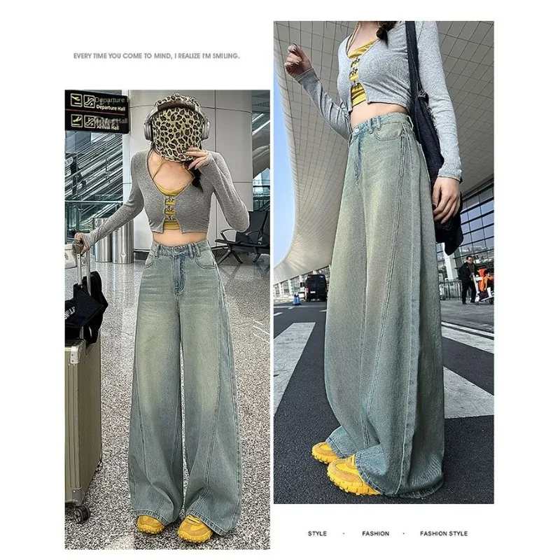 

Wide Leg High Waisted Straight Cut Loose Women Jeans Comfort Flare Denim Pants Soft Drapery Tummy Control Casual Fashion