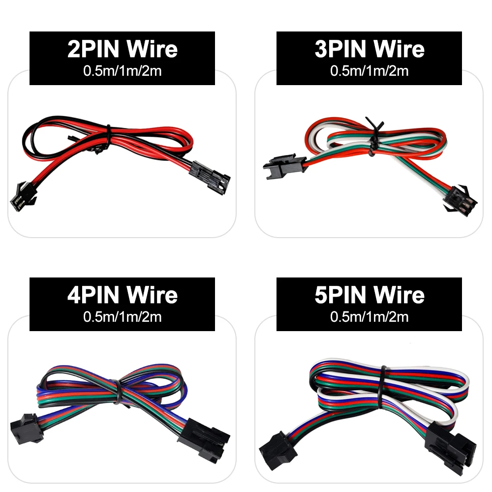 2Pin 3Pin 4Pin 5Pin Male Female Extension Cable 0.5m 1m 2m JST Wire Plug Connector Cable For WS2811 WS2812 RGB LED Strip Light