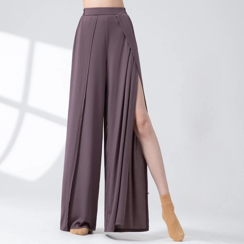 Pantalon de danse moderne à jambes larges et droites, pantalon d'entraînement à haute fente, danse classique chinoise, vêtements de danse d'été pour femmes adultes