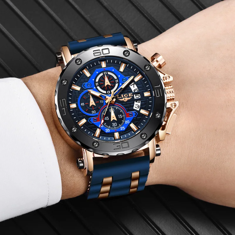 LIGE Mens Watches Analog Chronograph Quartz Wristwatch Business Large Dial Watch Man Sport Waterproof Luminous Relogio Masculino