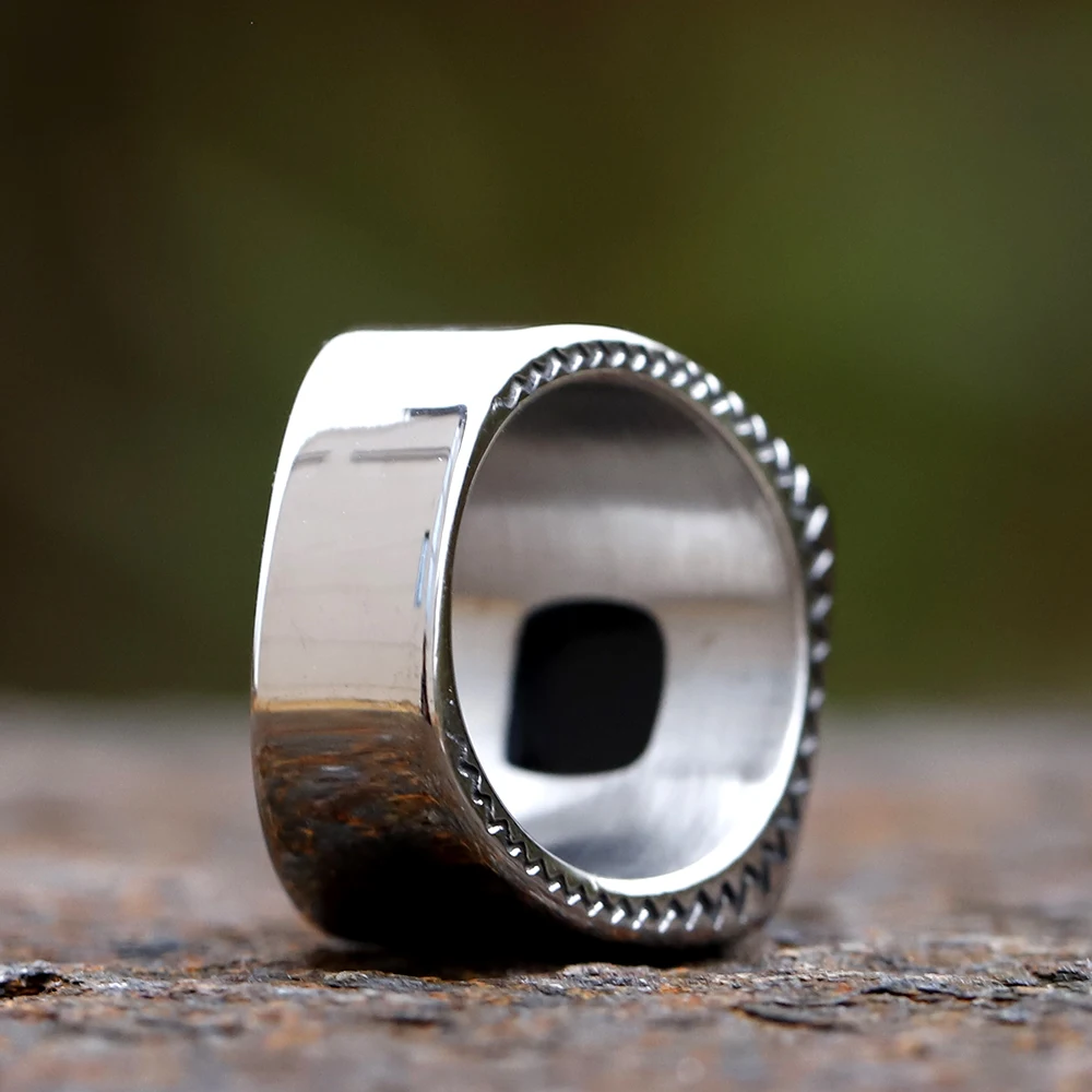 2024 new Stainless Steel Fashion Turkey Square With Black Zircon Ring Geometric For Anniversary Party Wedding Men\'s Anels Luxury