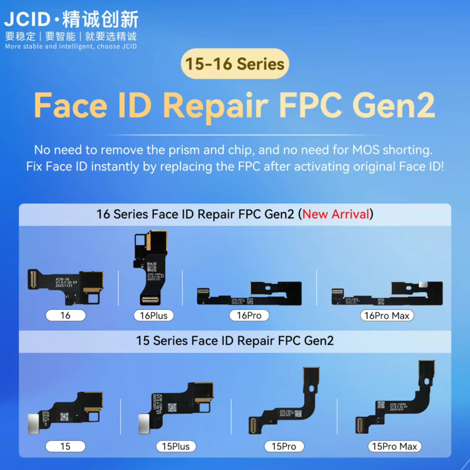 JC JCID 2nd Face ID Repair FPC Cable No Need To Remove Prism Chip / No MOS Shorting for IPhone 15-16ProMax /Plus Face ID Repair