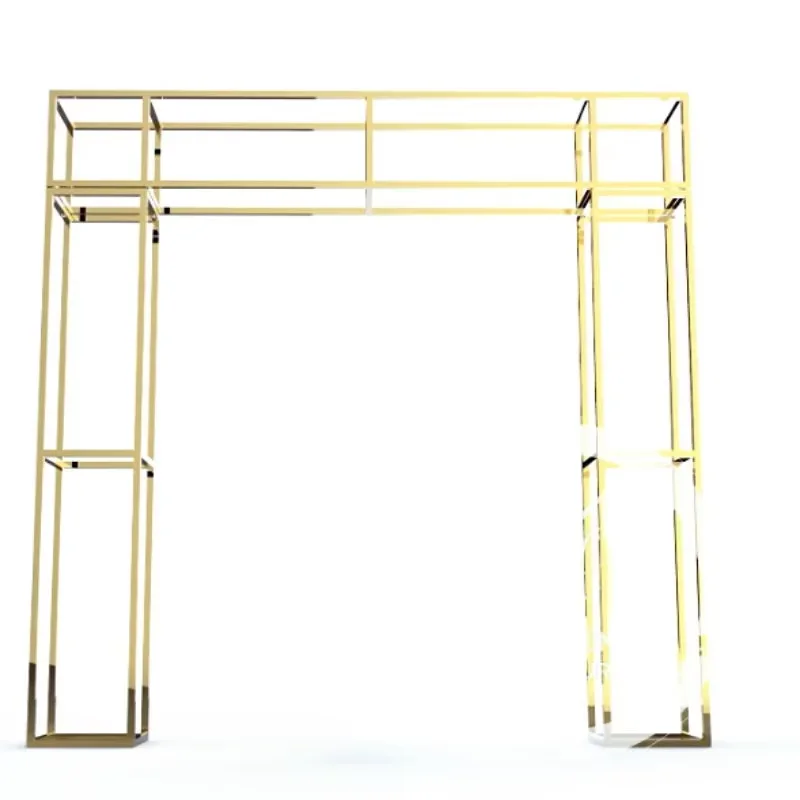 

Shiny Gold Column Stand Outdoor Lawn Party Lace Sash Backdrops Flower Row Arch Banner Flag Rack Welcome Door Wall Frame 240 CM