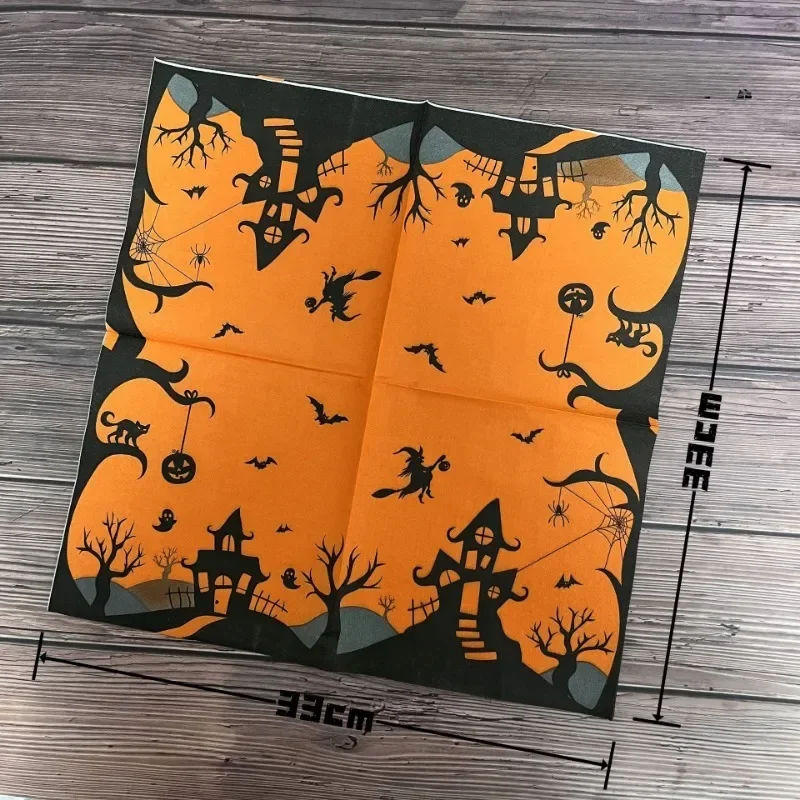 20pcs/Pac 33*33cm 2-Ply Witch\'s Castle Pumpkin Halloween Paper Napkins Halloween Printed Napkins Decorative Paper Placemats