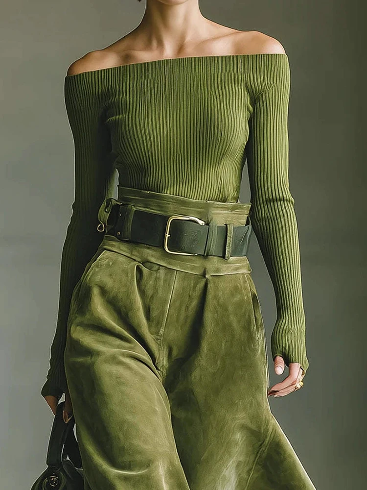 

Women Sexy Slash Neck Slim Top And Maxi Skirt Set Elegant Fashion Patchwork High Waist Chic Outfit Two-Piece Ladies Skirt Suits