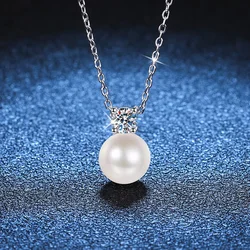 Natural Pearl 0.5 Carat Real Moissanite Pendant Necklace For Women 100% 925 Sterling Silver Wedding Party Bridal Fine Jewelry