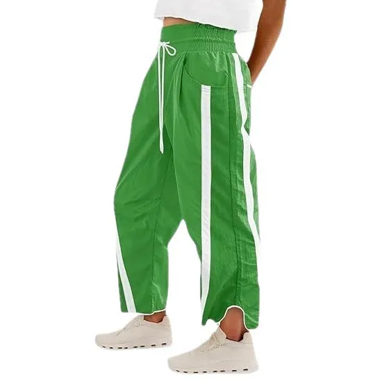 Pantalon de sport ample pour femmes, décontracté, jambe droite, taille mi-basse, tissu PVC, Fiber de Polyester, 95% d'autres matériaux, 5%, nouvelle collection