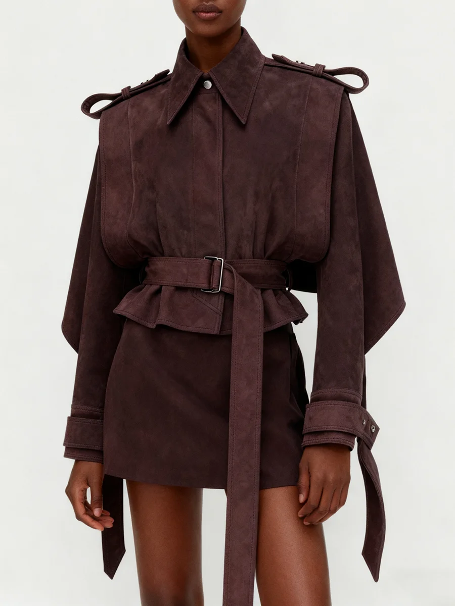 VGH giacche corte larghe stile americano per donna bavero manica lunga cintura impiombata giacca chic autunnale stile moda femminile