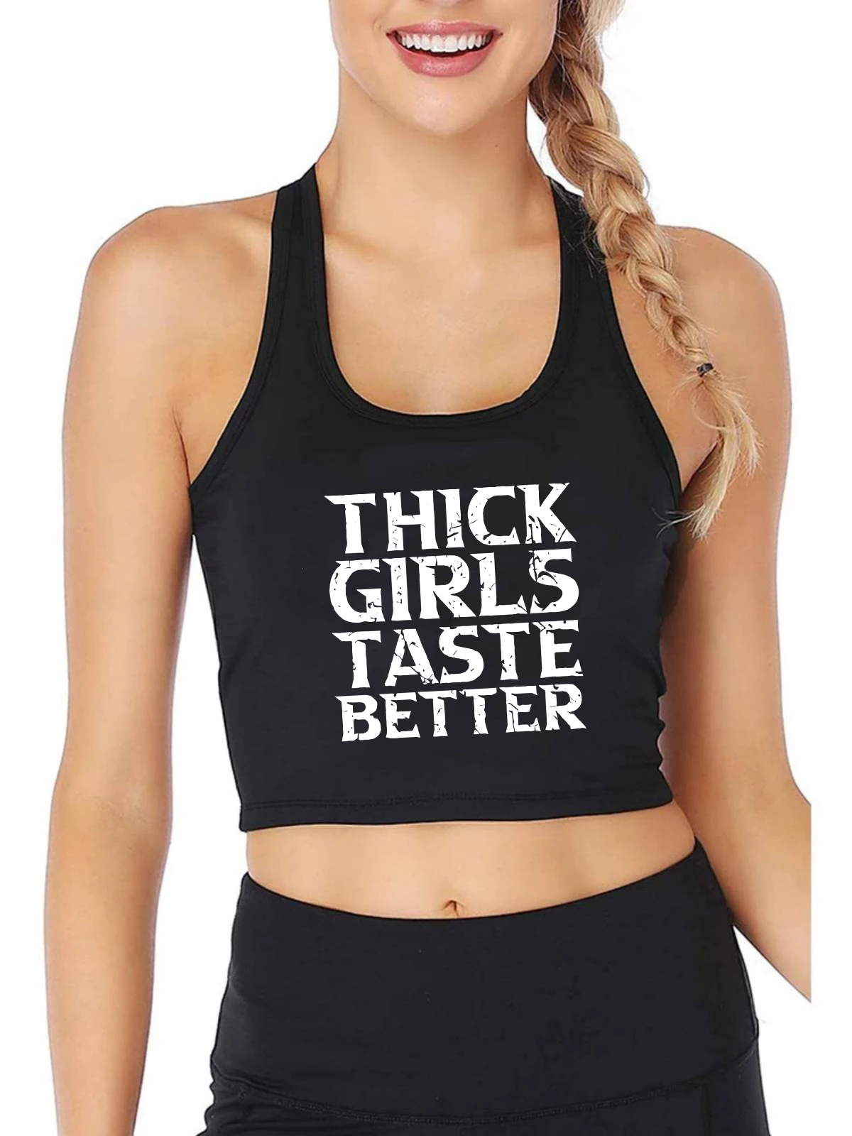 

Thick Girls Taste Better Design Sexy Slim Fit Crop Top Hotwife Humorous Flirtation Style Tank Tops Swinger Naughty Camisole